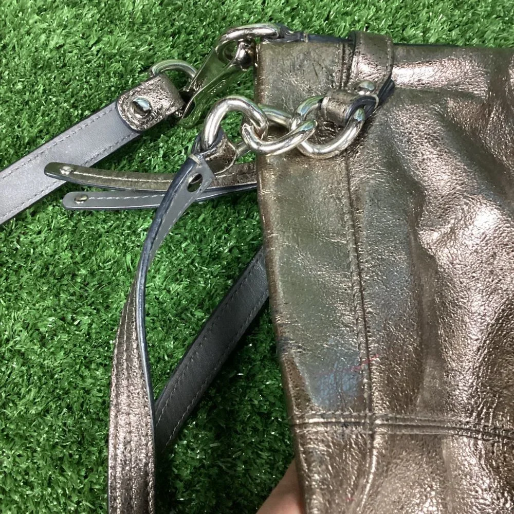 COACH Brooke Metallic Pewter Silver Patent Leather Hobo Purse